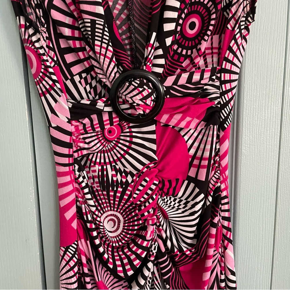 La Belle Y2K Mod Midi Dress Small Deep V-Neck Wide Strap Sleeveless Ruched Retro - Picture 6 of 12